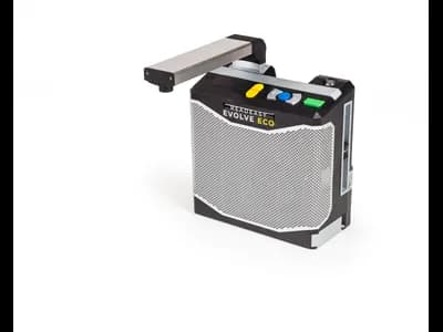 ReadEasy Evolve ECO standalone reading machine showing speaker grille, tactile control buttons, and 13MP camera arm